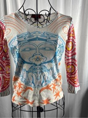 BCBG Bright Yellow & White Knit Top with Red Label